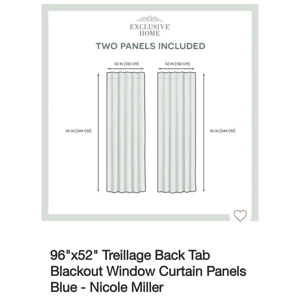 Nicole Miller Treillage Blackout Curtain Panels 96x52 Chambray Blue Set of 2 New